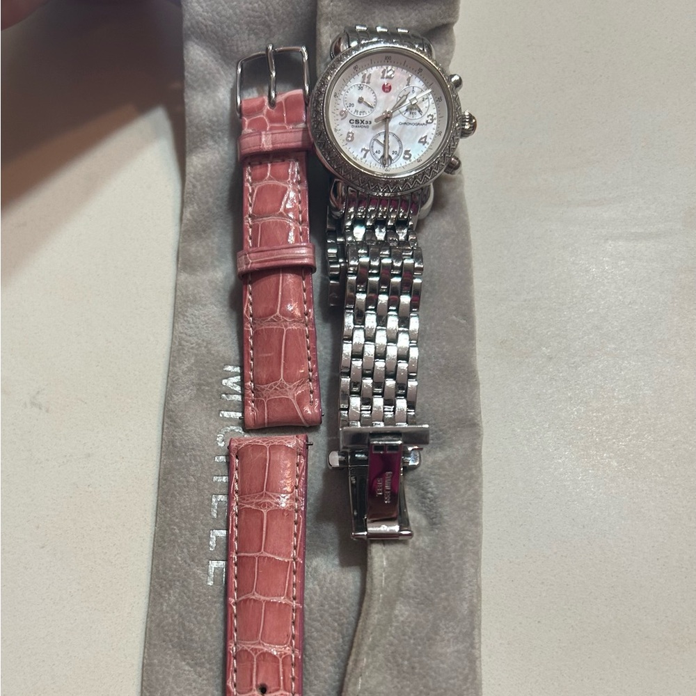 Michele Stainless Steel Mini Diamond Watch with extra link